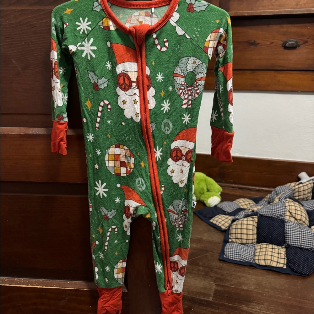 Holiday Santa Print Kids Footie Pajamas